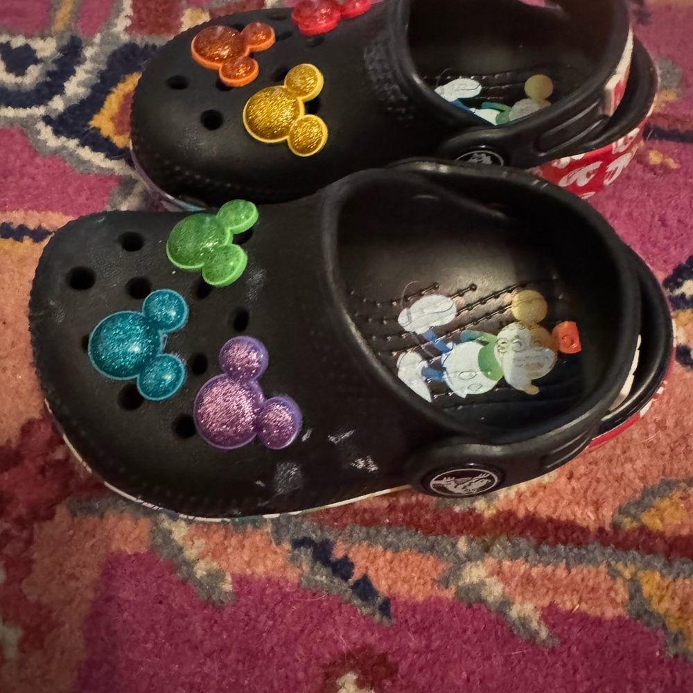 CROCS Kids' Black Sandals with Colorful Mickey Charms